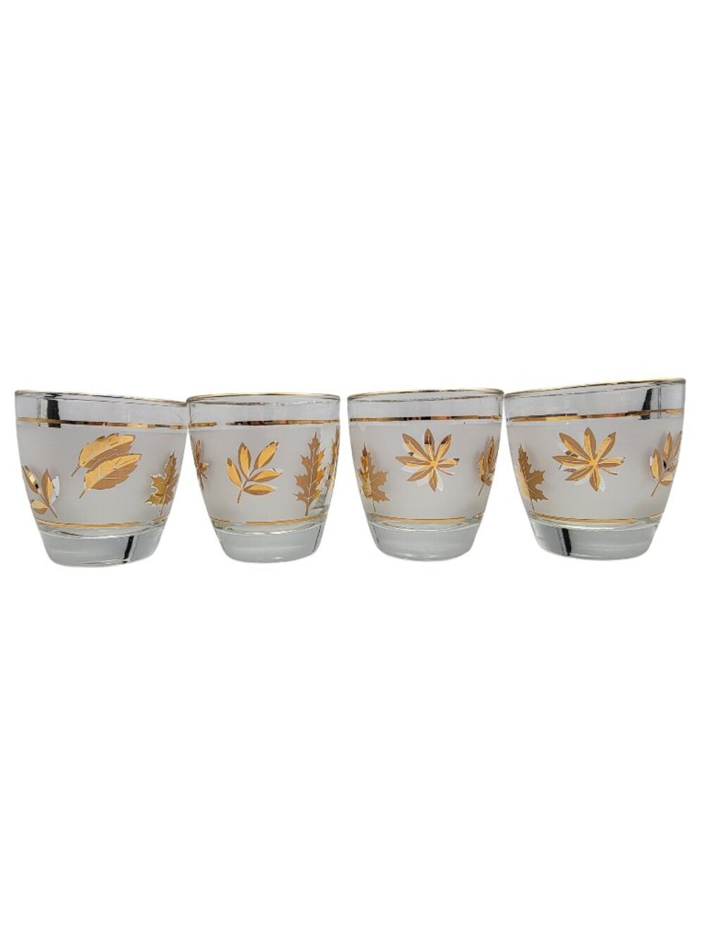 Vintage Libbey Frosted Cocktail Old Fashioned Gold Leaf Foliage Glasses